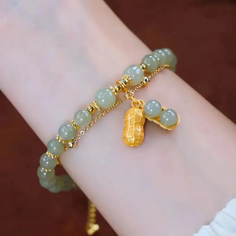 VENTFILLE Gold Color For Women's Hetian Jade Bracelet Leaves Double Layer Jewelry Girls Gifts Dropshipping