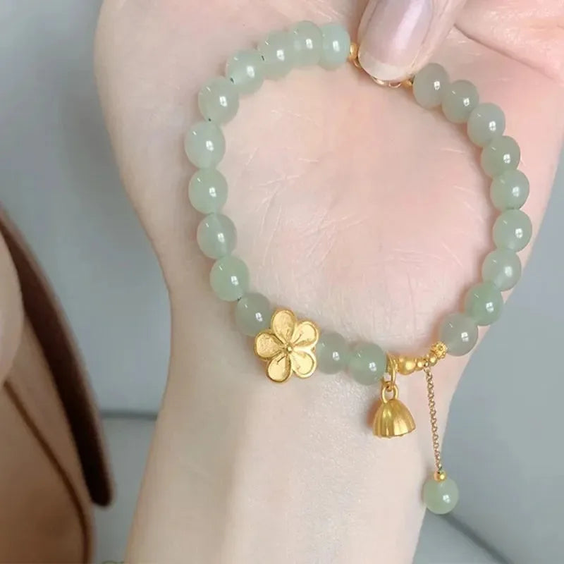 VENTFILLE Gold Color For Women's Hetian Jade Bracelet Leaves Double Layer Jewelry Girls Gifts Dropshipping