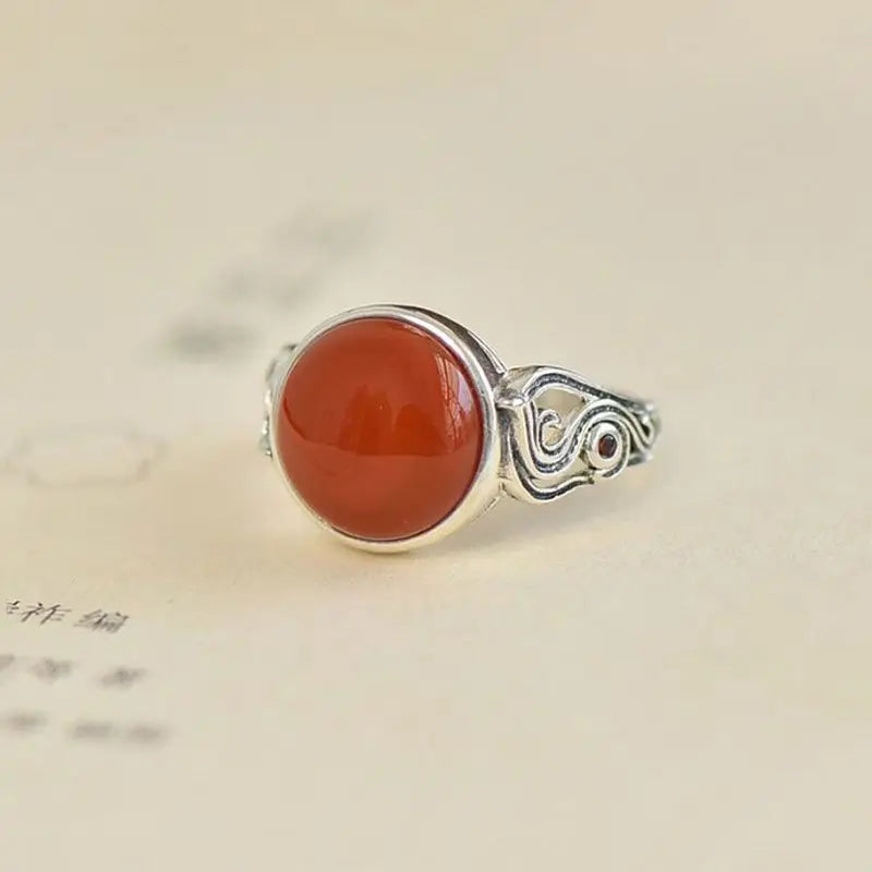 Vintage Ethnic Style Classic Southern Red Tourmaline Round Rings for Women Ring Banquet Party design Silver Jewelry gift
