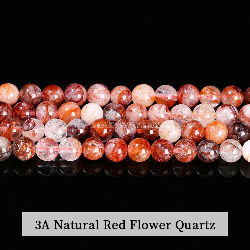 Natural Red Flower Quartz Beads Crystal Stone Round Loose Beads 4 6 8 10 12MM For Jewelry Making DIY Bracelet Necklace Accessory