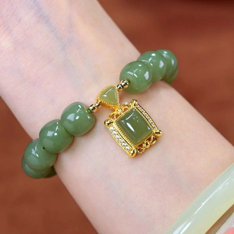 VENTFILLE Gold Color For Women's Hetian Jade Bracelet Leaves Double Layer Jewelry Girls Gifts Dropshipping