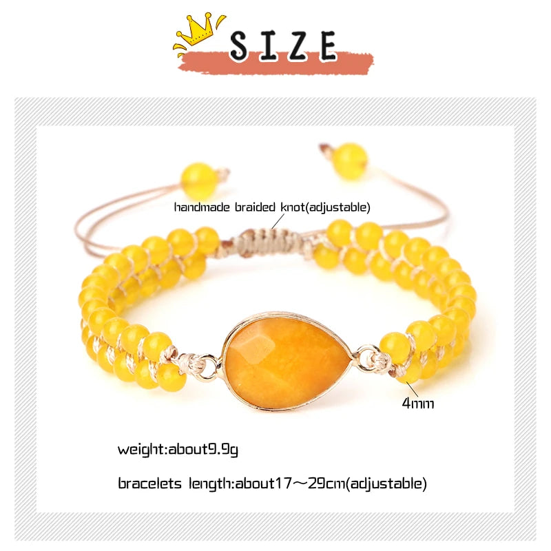 Natural Stone Pendant Bracelet Round Square Yellow Chalcedony 4mm Bead Braided Rope Fashion Charm Bangles For Woman Man Jewelry