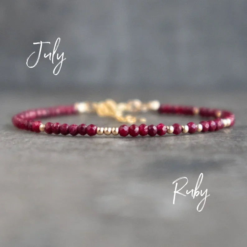 Ruby Bracelet, Ruby Birthstone Jewelry, Gemstone Bracelet, July Birthstone Bracelet, 40th Anniversary Gifts, Red Ruby