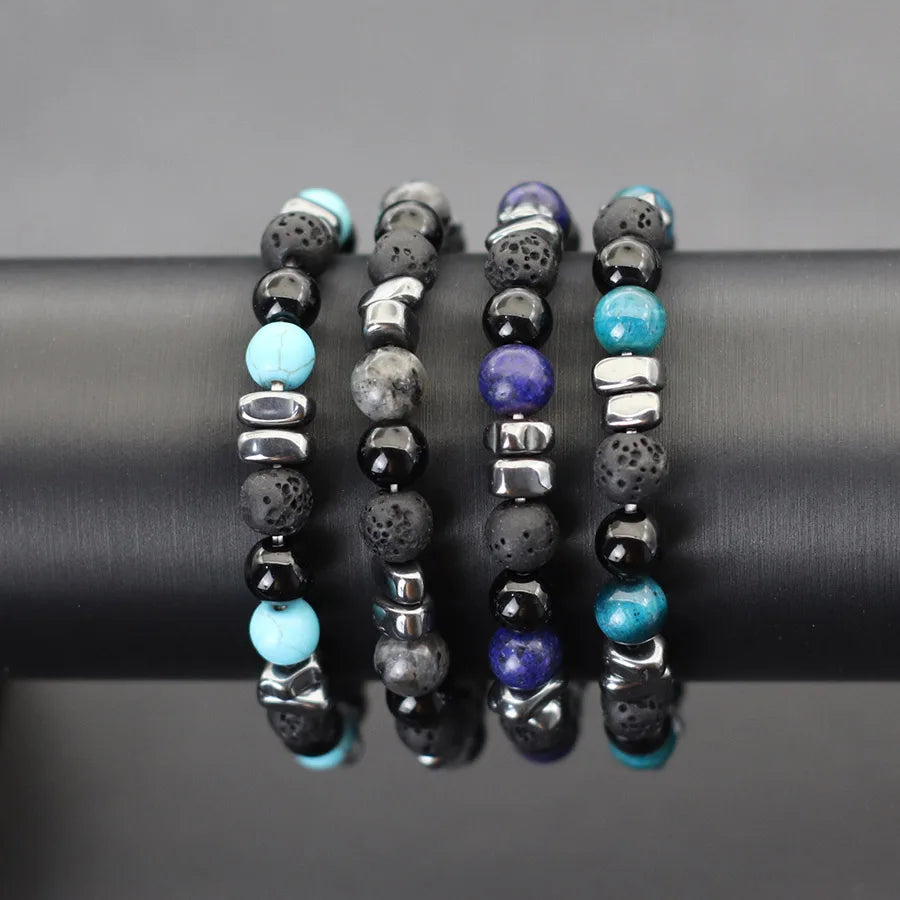 Natural Hematite Stone Beaded Bracelet Men Handmade Unfading Strand Braclet Jewelry  Healing Office Leisure Homme Accessories
