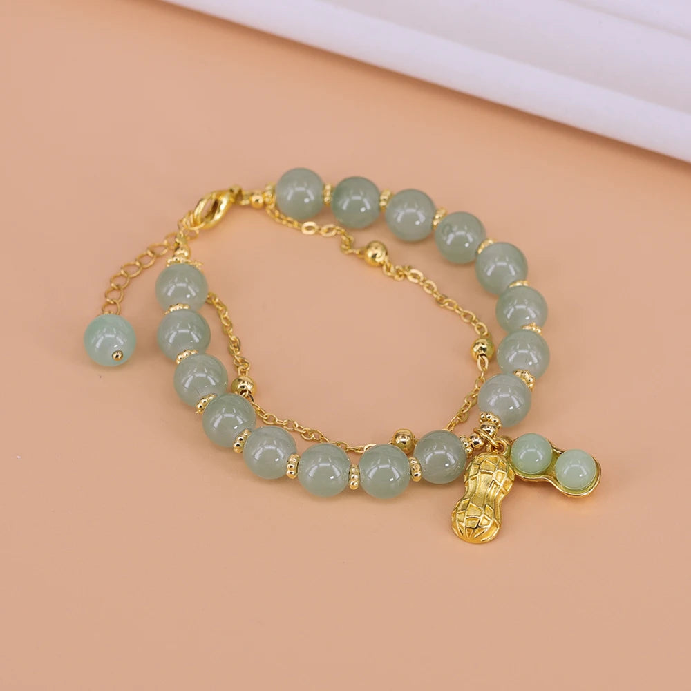 VENTFILLE Gold Color For Women's Hetian Jade Bracelet Leaves Double Layer Jewelry Girls Gifts Dropshipping