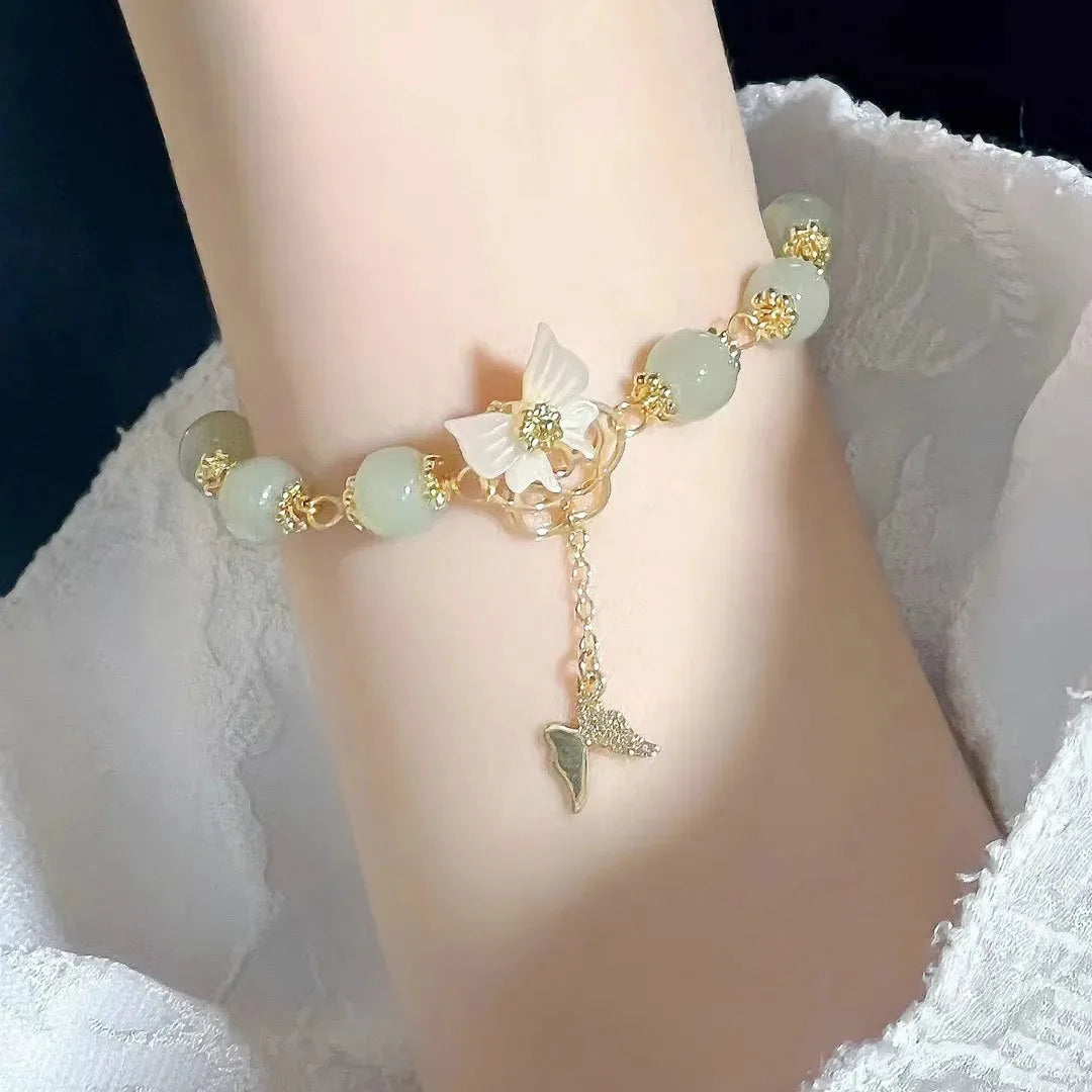 VENTFILLE Gold Color For Women's Hetian Jade Bracelet Leaves Double Layer Jewelry Girls Gifts Dropshipping