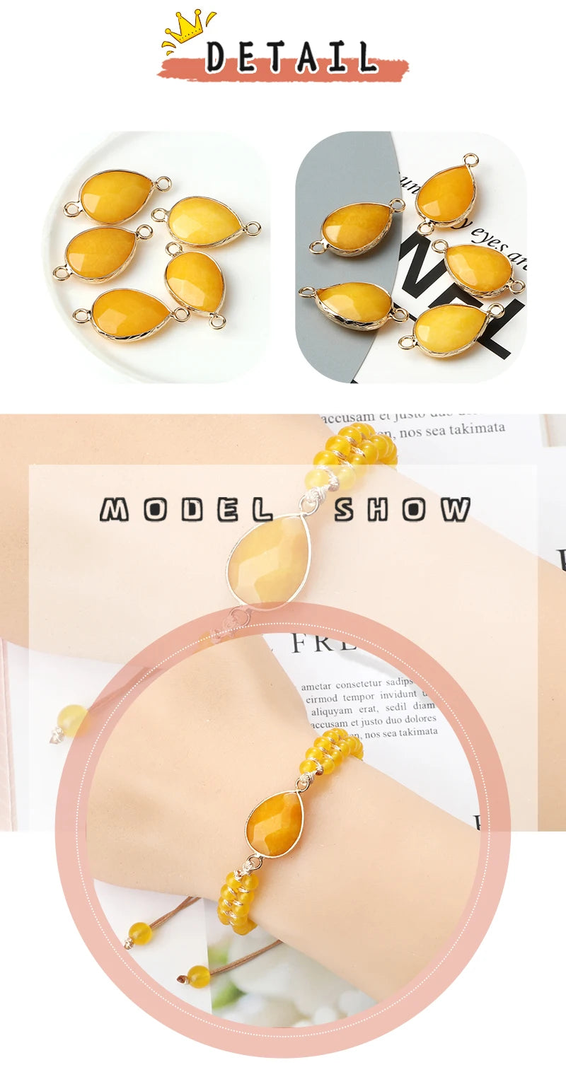 Natural Stone Pendant Bracelet Round Square Yellow Chalcedony 4mm Bead Braided Rope Fashion Charm Bangles For Woman Man Jewelry