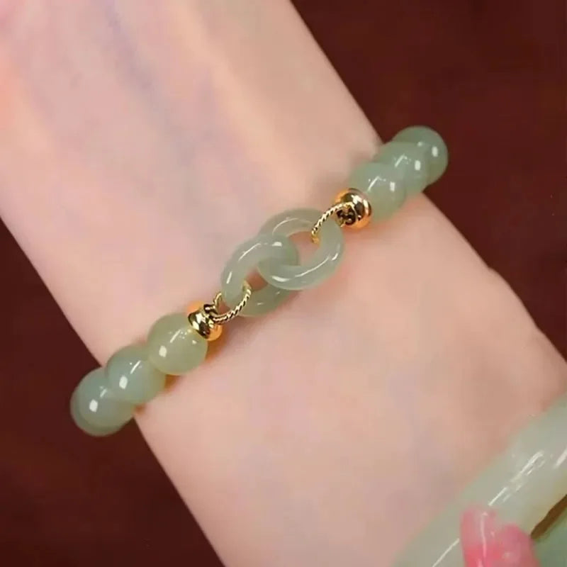 VENTFILLE Gold Color For Women's Hetian Jade Bracelet Leaves Double Layer Jewelry Girls Gifts Dropshipping