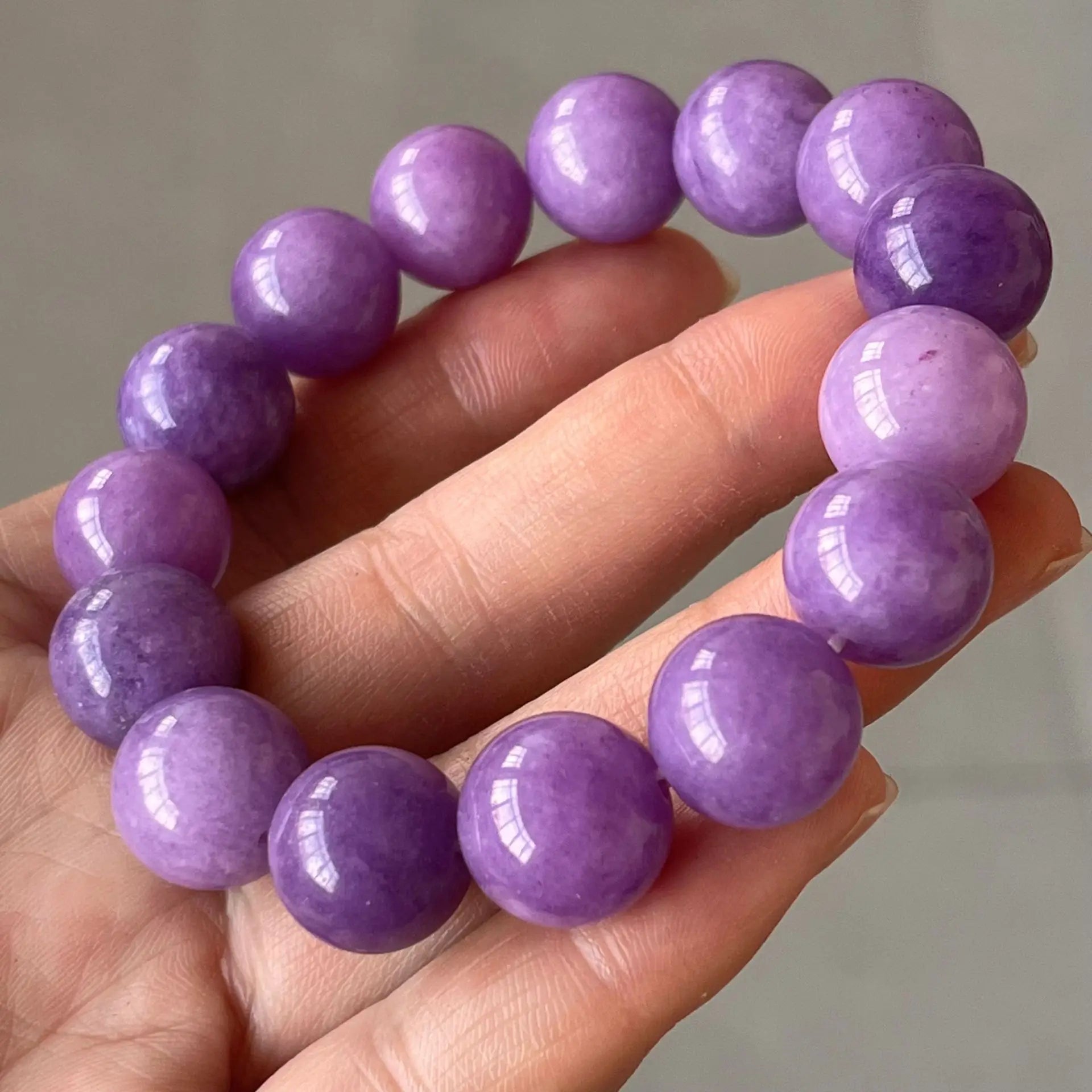 Natural Purple Gemstone Bracelet – Unisex Lavender Jade/Amethyst Beads for Men & Women