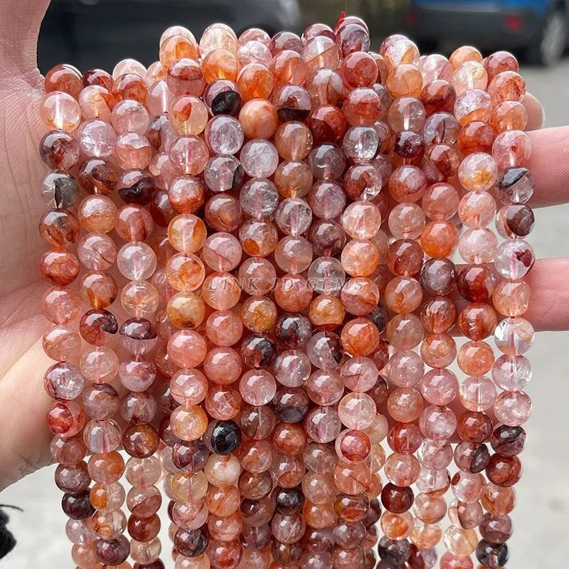 Natural Red Flower Quartz Beads Crystal Stone Round Loose Beads 4 6 8 10 12MM For Jewelry Making DIY Bracelet Necklace Accessory