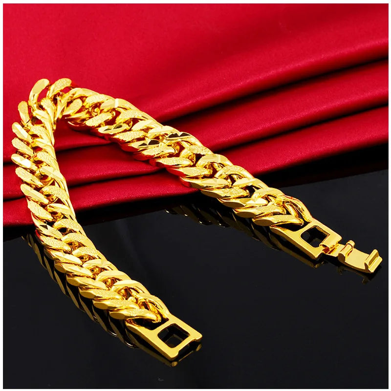 12mm 925 Silver Gold Plated Colorful Bracelet Men's and Women's Chain Bracelet Bracelet Wristband African Gold Jewelry