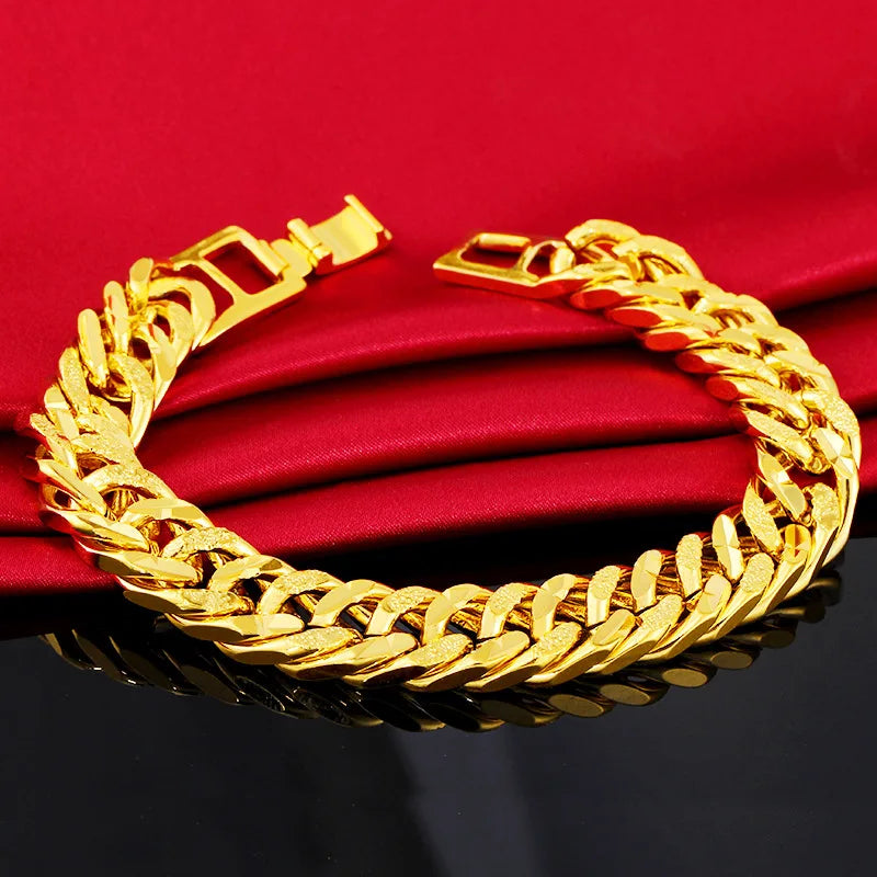 12mm 925 Silver Gold Plated Colorful Bracelet Men's and Women's Chain Bracelet Bracelet Wristband African Gold Jewelry