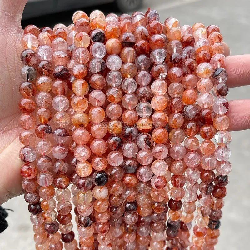 Natural Red Flower Quartz Beads Crystal Stone Round Loose Beads 4 6 8 10 12MM For Jewelry Making DIY Bracelet Necklace Accessory