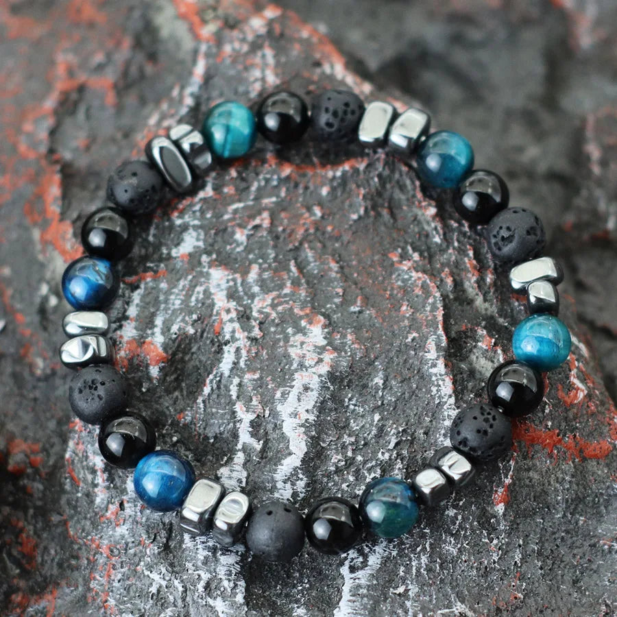 Natural Hematite Stone Beaded Bracelet Men Handmade Unfading Strand Braclet Jewelry  Healing Office Leisure Homme Accessories
