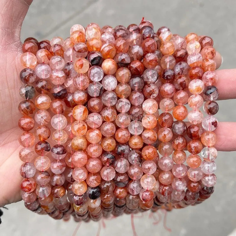 Natural Red Flower Quartz Beads Crystal Stone Round Loose Beads 4 6 8 10 12MM For Jewelry Making DIY Bracelet Necklace Accessory