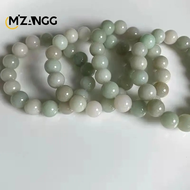 Natural Jadeite Bracelet Jadeite Bangle Men Women Healing Jewelry Burma Jades Round Beads Elastic Beaded Bracelets
