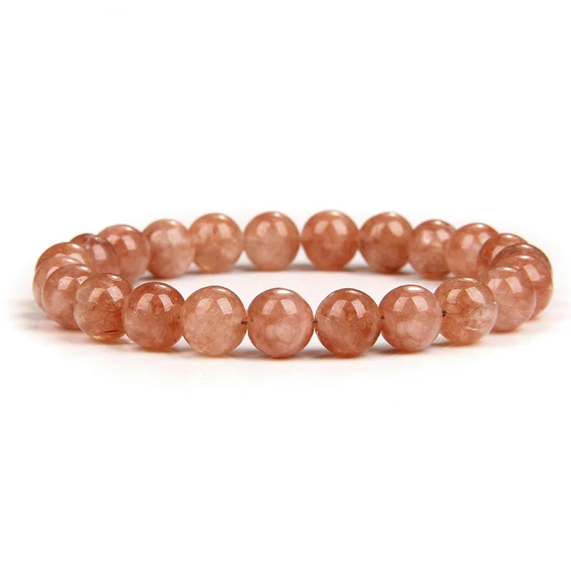 1PC Sunstone Bracelet 4/6/8/10MM Natural Sunstone Bead Stretch Elastic Cord Bangle Wristband Handmade Jewewlry Gift For Women