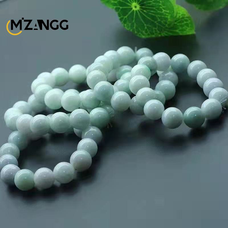 Natural Jadeite Bracelet Jadeite Bangle Men Women Healing Jewelry Burma Jades Round Beads Elastic Beaded Bracelets