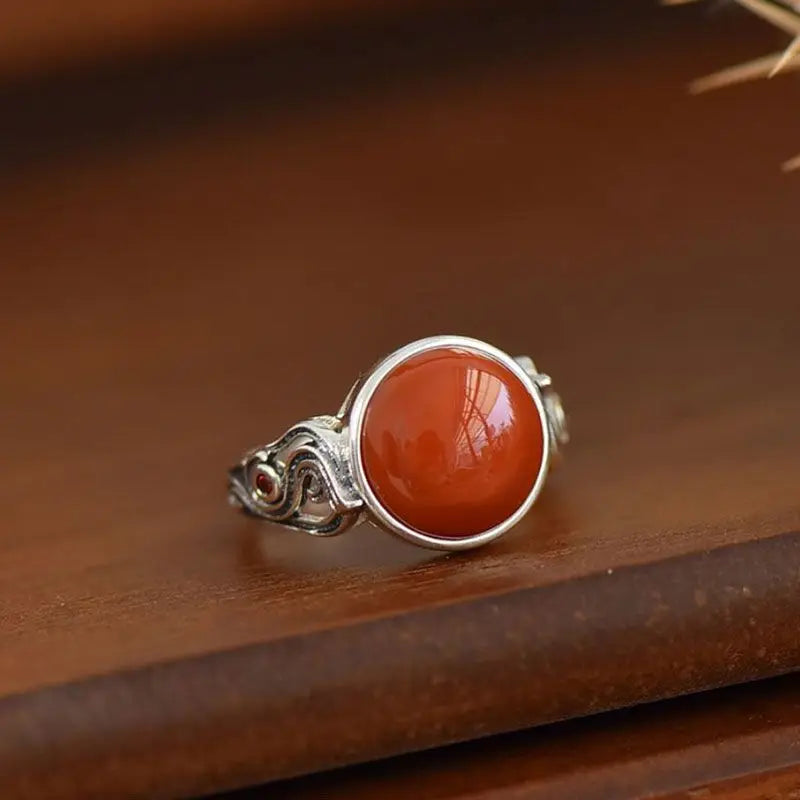 Vintage Ethnic Style Classic Southern Red Tourmaline Round Rings for Women Ring Banquet Party design Silver Jewelry gift
