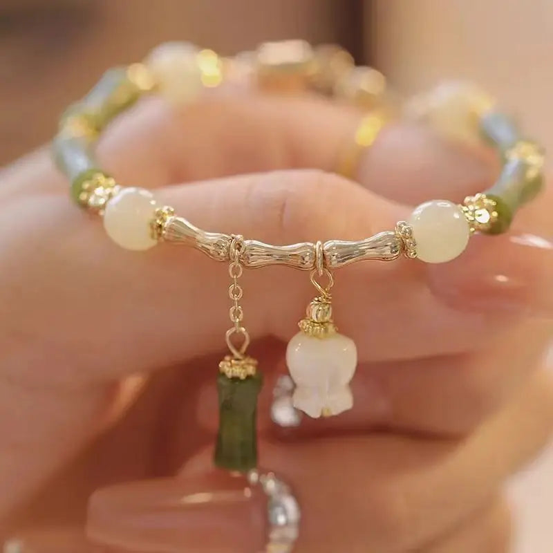 VENTFILLE Gold Color For Women's Hetian Jade Bracelet Leaves Double Layer Jewelry Girls Gifts Dropshipping