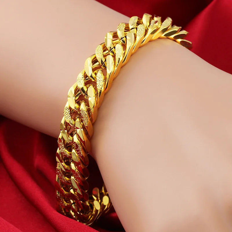 12mm 925 Silver Gold Plated Colorful Bracelet Men's and Women's Chain Bracelet Bracelet Wristband African Gold Jewelry