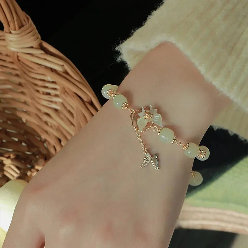 VENTFILLE Gold Color For Women's Hetian Jade Bracelet Leaves Double Layer Jewelry Girls Gifts Dropshipping