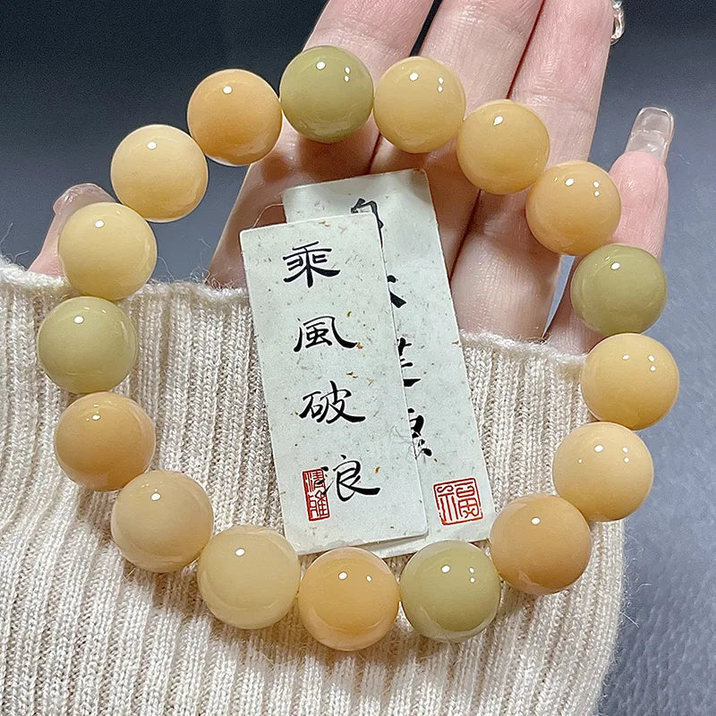 Natural Bodhi Root Bracelet with Round Beads, Buddha Beads, Recitation Beads, Cultural and Amusement Bracelets