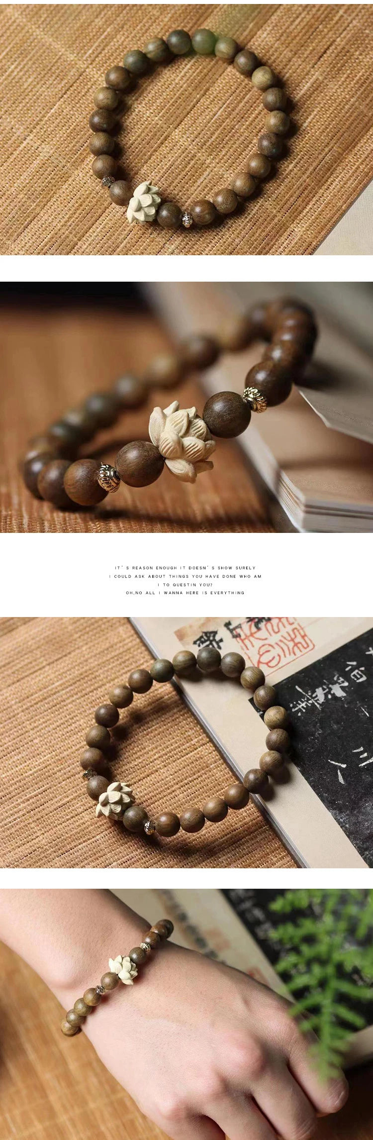 Sandalwood Wooden Beaded Bracelet Unisex's Peach Wood Lotus Carving Beads Bodhi Tibetan Buddhist Prayer Wrist Mala Bracelet