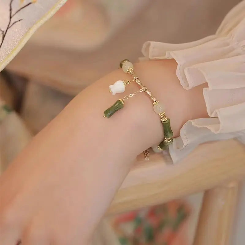 VENTFILLE Gold Color For Women's Hetian Jade Bracelet Leaves Double Layer Jewelry Girls Gifts Dropshipping