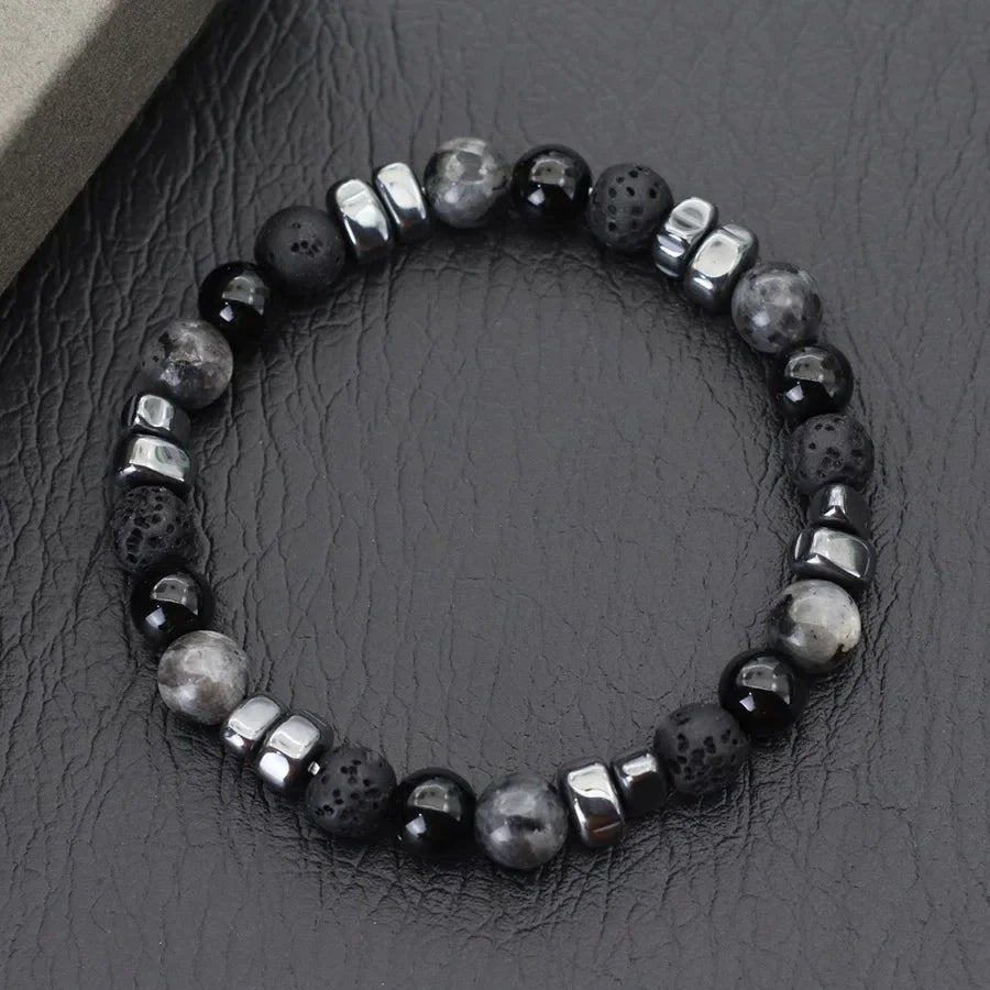 Natural Hematite Stone Beaded Bracelet Men Handmade Unfading Strand Braclet Jewelry  Healing Office Leisure Homme Accessories