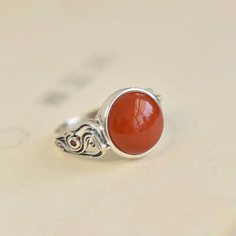 Vintage Ethnic Style Classic Southern Red Tourmaline Round Rings for Women Ring Banquet Party design Silver Jewelry gift