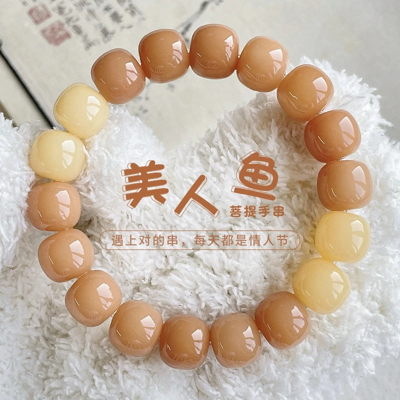 Bodhi Root Bracelet Bracelet Gradual Green Bodhi Handle Single Circle Vintage Buddha Beads Wrapped Around Fingers Soft