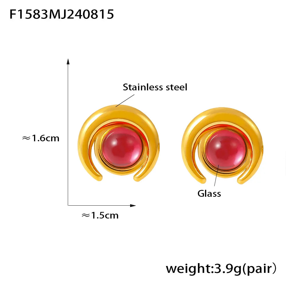 Garnet Red Stainless Steel Rings For Women Garnet Gold Plated Waterproof Round Ring Charm Luxury Jewelry Gift Wholesale