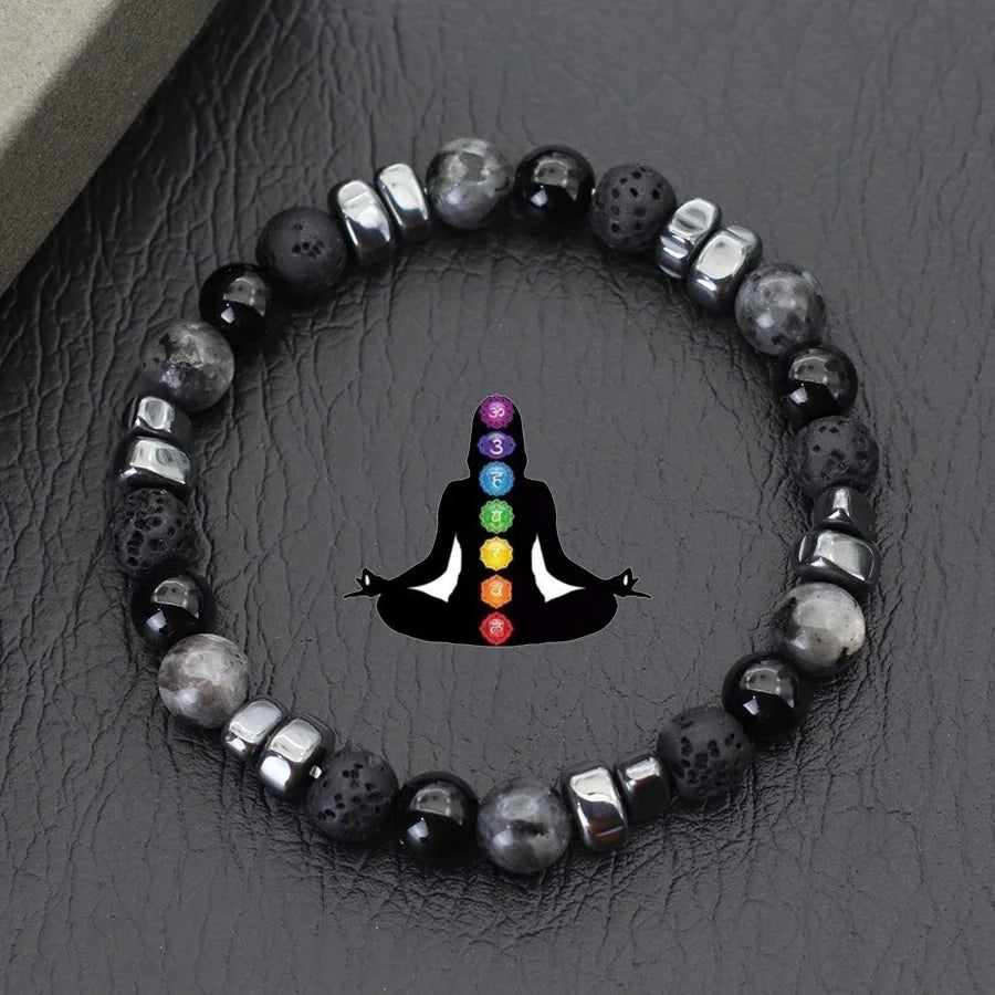 Natural Hematite Stone Beaded Bracelet Men Handmade Unfading Strand Braclet Jewelry  Healing Office Leisure Homme Accessories