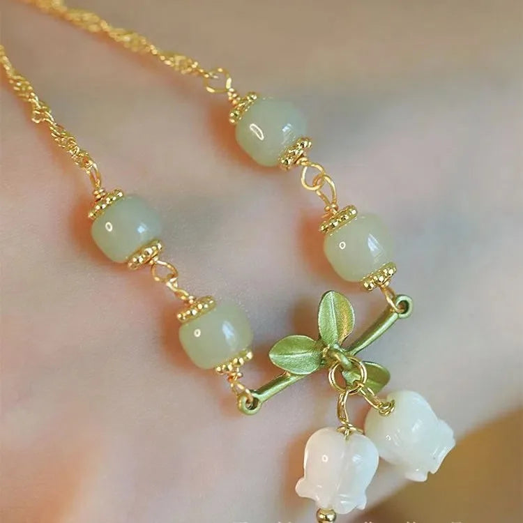 VENTFILLE Gold Color For Women's Hetian Jade Bracelet Leaves Double Layer Jewelry Girls Gifts Dropshipping