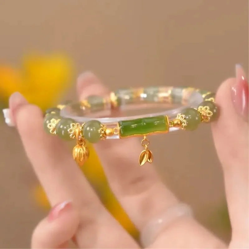 VENTFILLE Gold Color For Women's Hetian Jade Bracelet Leaves Double Layer Jewelry Girls Gifts Dropshipping