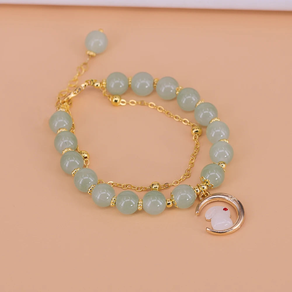 VENTFILLE Gold Color For Women's Hetian Jade Bracelet Leaves Double Layer Jewelry Girls Gifts Dropshipping