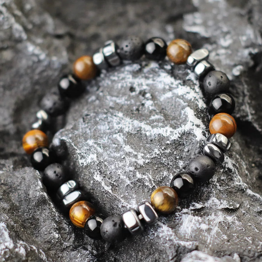 Natural Hematite Stone Beaded Bracelet Men Handmade Unfading Strand Braclet Jewelry  Healing Office Leisure Homme Accessories