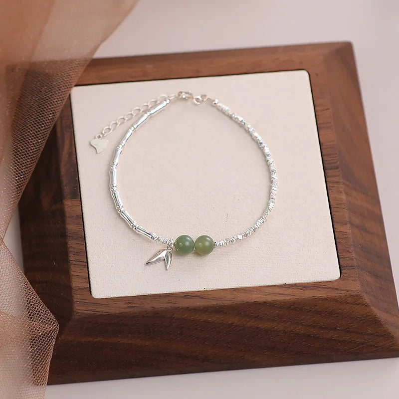 VENTFILLE Gold Color For Women's Hetian Jade Bracelet Leaves Double Layer Jewelry Girls Gifts Dropshipping