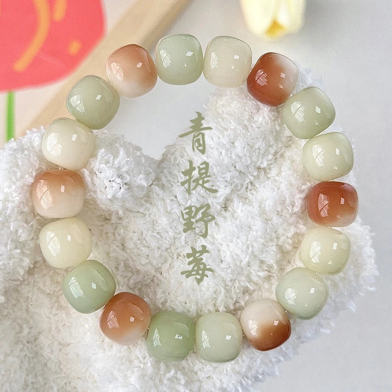 Bodhi Root Bracelet Bracelet Gradual Green Bodhi Handle Single Circle Vintage Buddha Beads Wrapped Around Fingers Soft