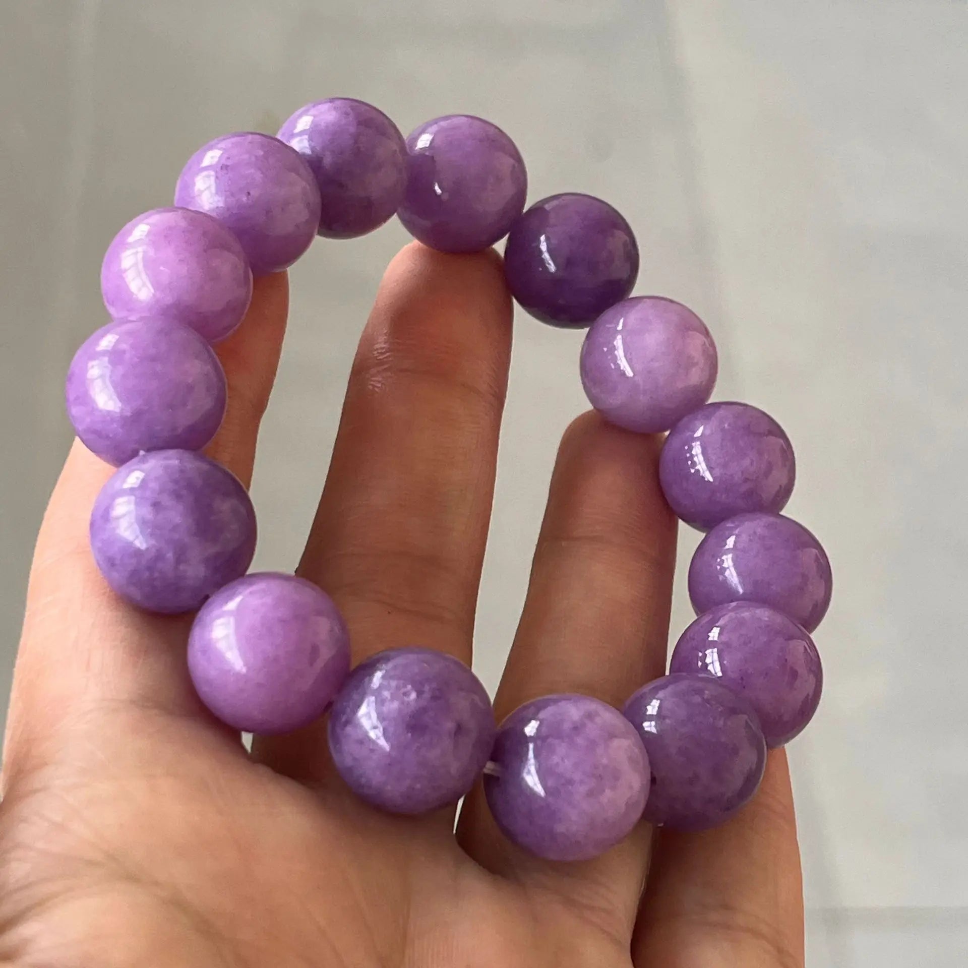 Natural Purple Gemstone Bracelet – Unisex Lavender Jade/Amethyst Beads for Men & Women