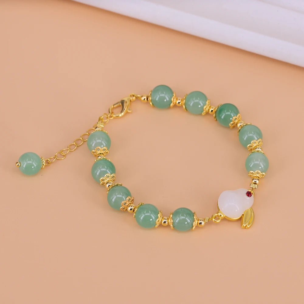 VENTFILLE Gold Color For Women's Hetian Jade Bracelet Leaves Double Layer Jewelry Girls Gifts Dropshipping