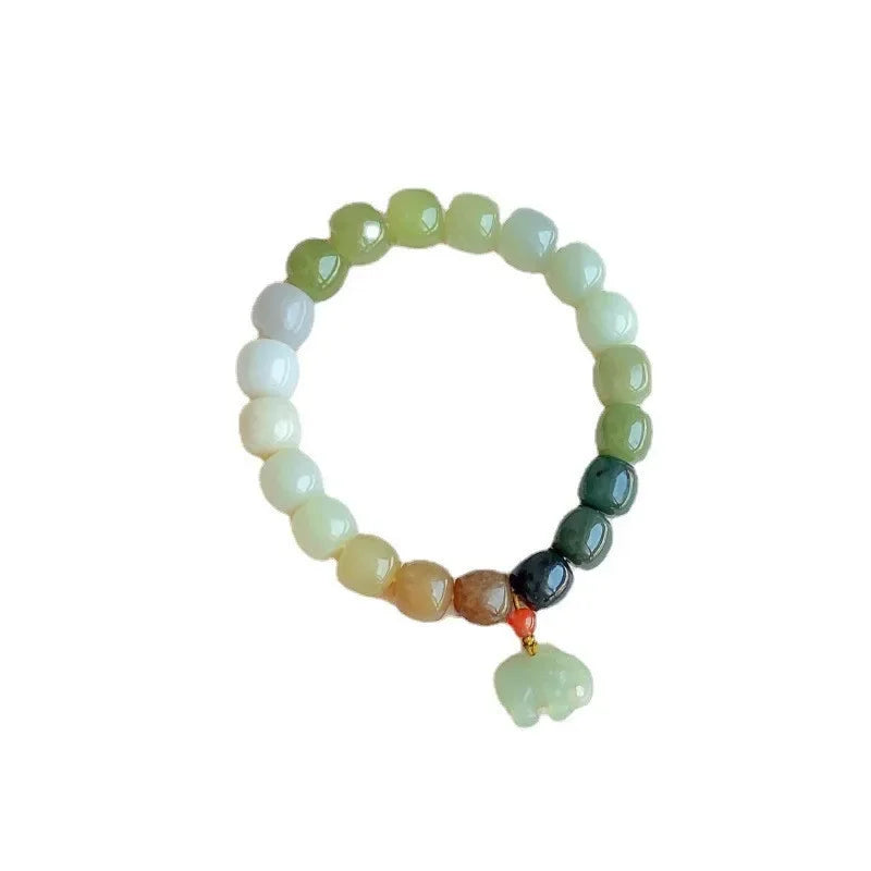 Handmade Hetian Jade Elephant Bracelet – Natural Gradient Qing Shui Nephrite Beads (Vintage Fine Jewelry)