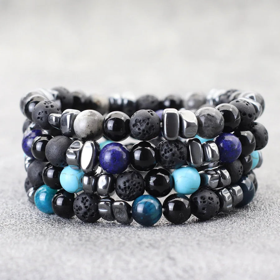 Natural Hematite Stone Beaded Bracelet Men Handmade Unfading Strand Braclet Jewelry  Healing Office Leisure Homme Accessories