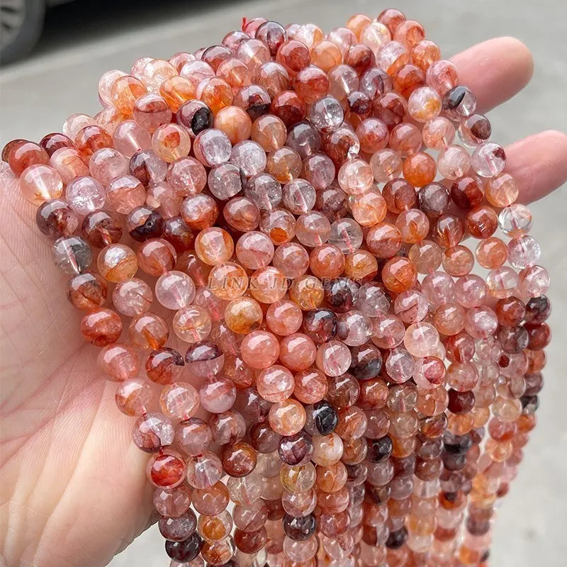Natural Red Flower Quartz Beads Crystal Stone Round Loose Beads 4 6 8 10 12MM For Jewelry Making DIY Bracelet Necklace Accessory