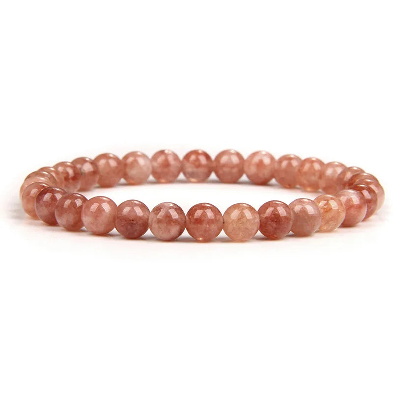 1PC Sunstone Bracelet 4/6/8/10MM Natural Sunstone Bead Stretch Elastic Cord Bangle Wristband Handmade Jewewlry Gift For Women