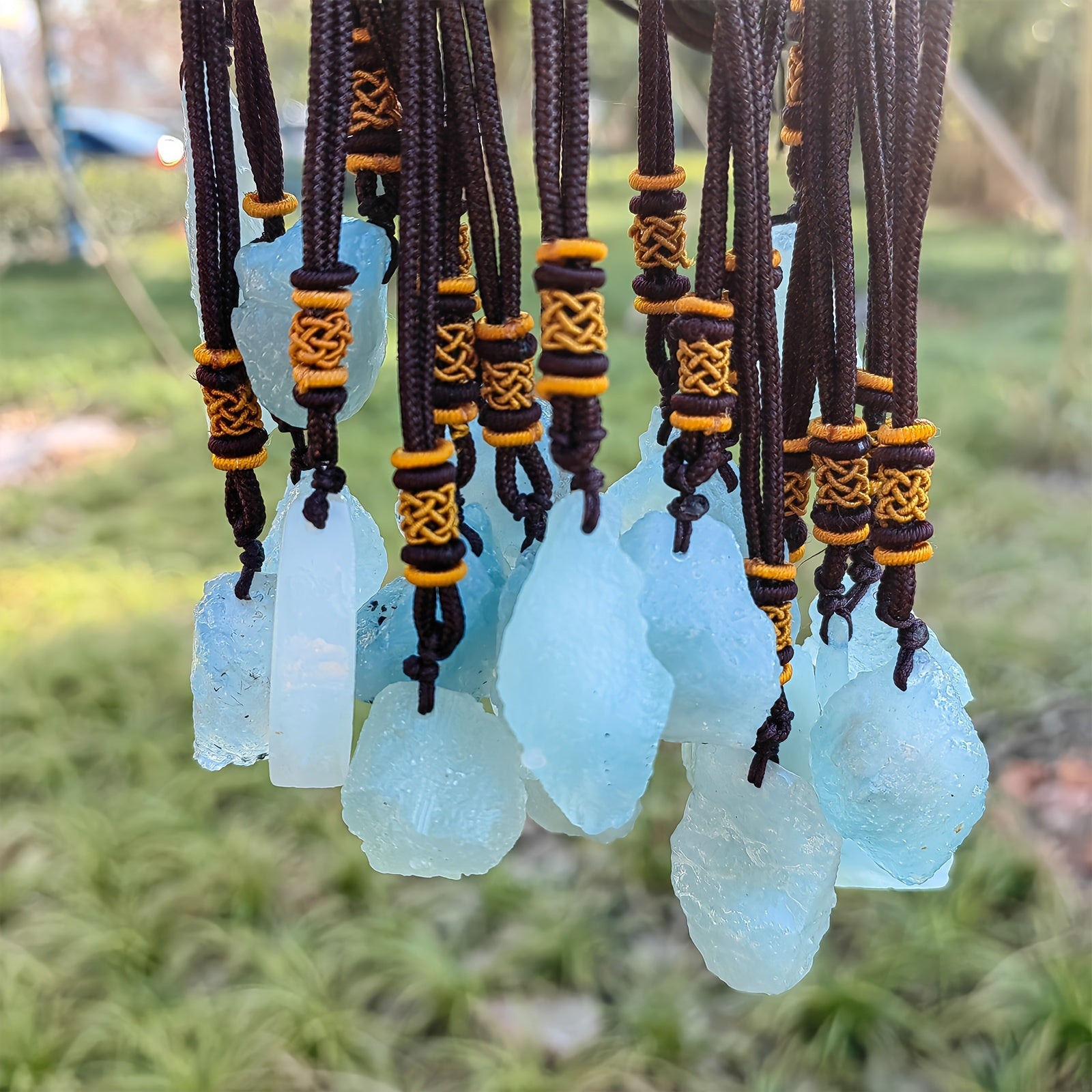 1/5pcs Natural Aquamarine Pendant Necklace, Irregular Crystal Raw Stone, Ideal Choice For Gift, Assorted Varieties