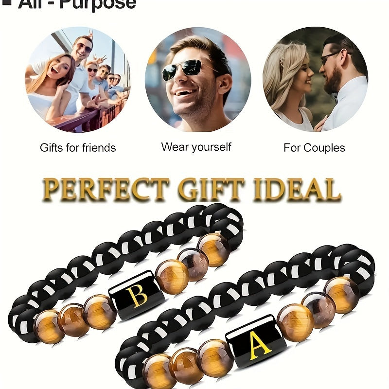 1pc Men's Tiger Eye Stretch Bracelet, Natural Stone Cuff Bracelet for Men & Women, Couple Bracelets, Father's Day Gift