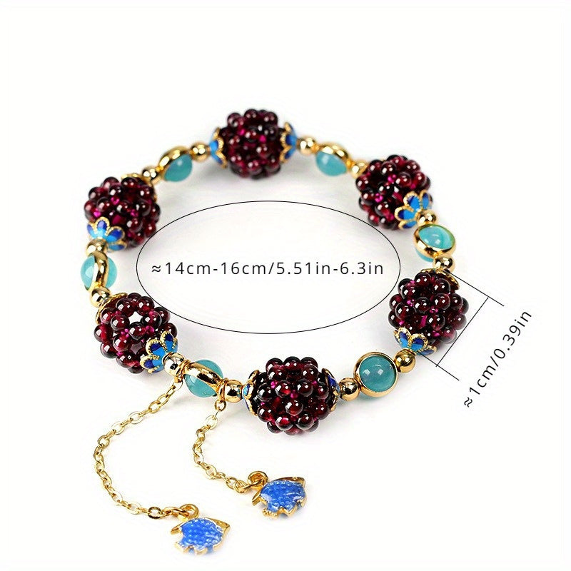 Elegant Vintage-Inspired Natural Crystal Bracelet for Women - Garnet & Amazonite Beads, Perfect for Casual Attire