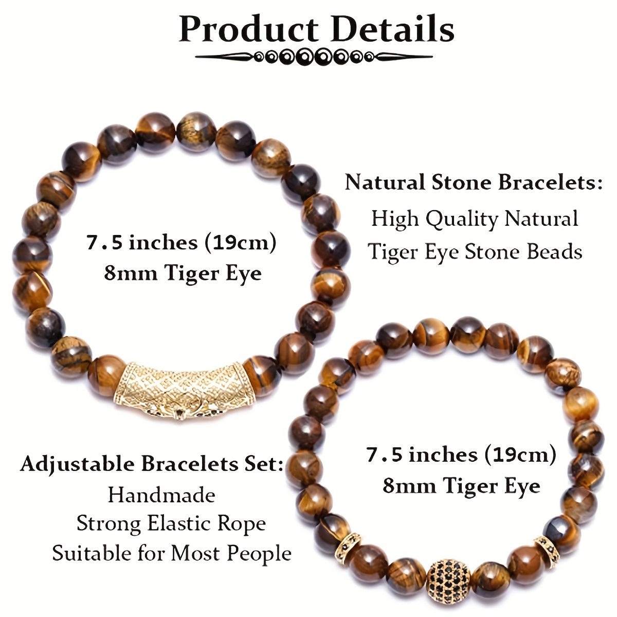 2pcs/set Trendy 8mm Tiger Eye Stone Round Beads Elastic Yoga Bracelet For Men, Holiday Birthday Gift For Boyfriends, Father's Day Gift